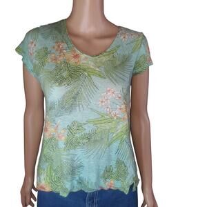 J. Jill Love Linen Tropical Floral Boxy Top XS Oversized Resort Cruise Beach